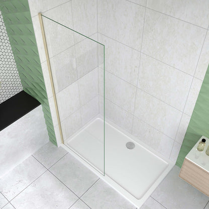 Mampara de ducha fija 50-160cm - Oro Cepillado - Cristal templado 8mm antical - Alto 200cm - Perfil aluminio dorado - Reversible