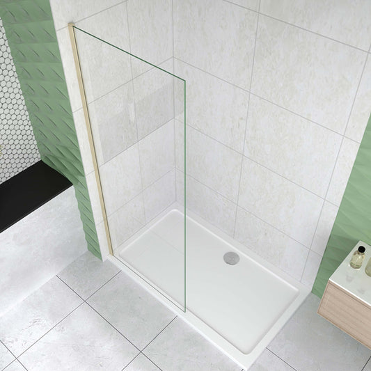 Mampara de ducha fija 50-160cm - Oro Cepillado - Cristal templado 8mm antical - Alto 200cm - Perfil aluminio dorado - Reversible