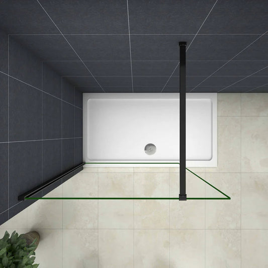 AICA Walk in Mampara de ducha frontal 1 hoja sin marco exterior, Cristal templado antical 5mm con Barra1 90cm,Perfil Negro Mate,(680-700)x1900mm/(780-800)x1900mm