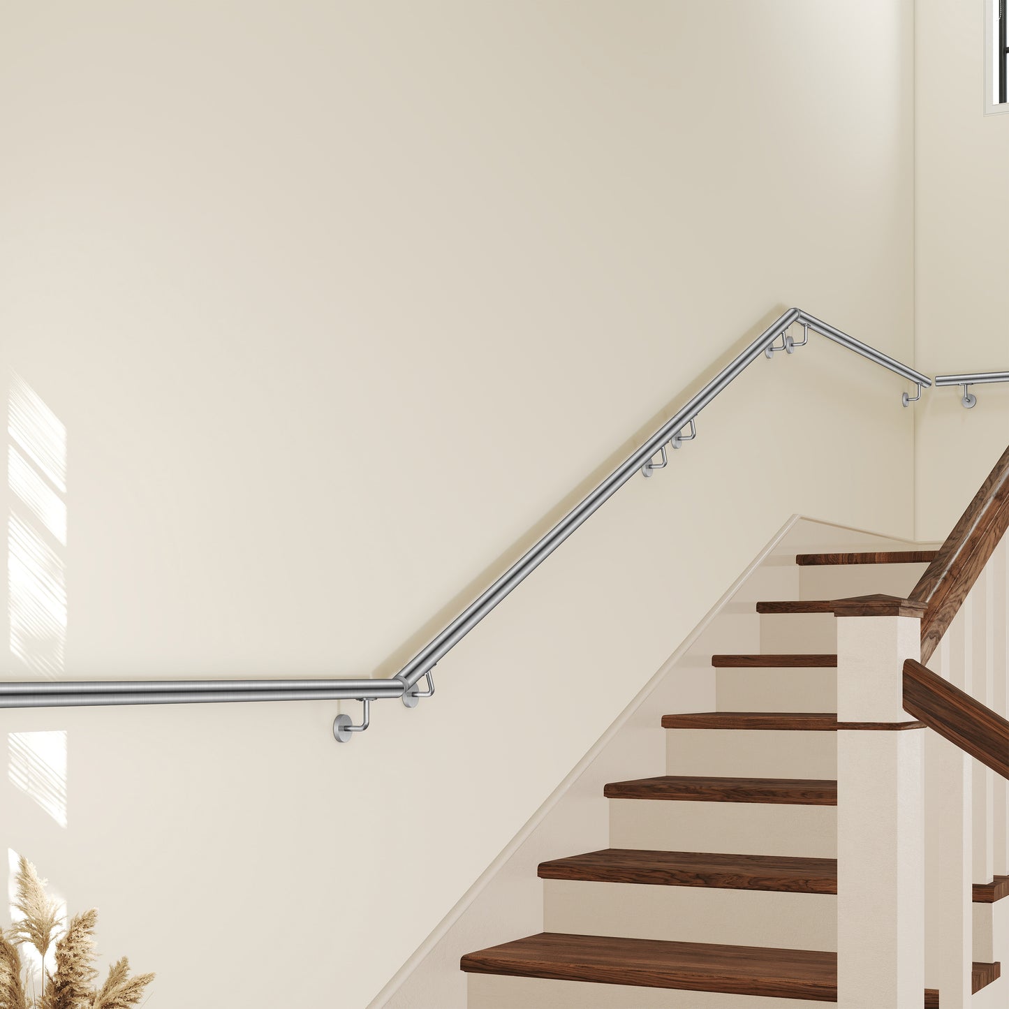 AICA Pasamanos de acero inoxidable 304 cepillado, 80/100/120/150/180/200/220/240 cm, Interior y Exterior#Plata