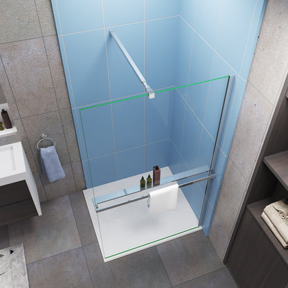 AICA Mampara de ducha fija con estante-100/140x200cm-Vidrio Templado Antical 8mm-Barra ajustable 73-120/70-120/N:90/N:140/F:90/F:140cm-Perfil Cromado