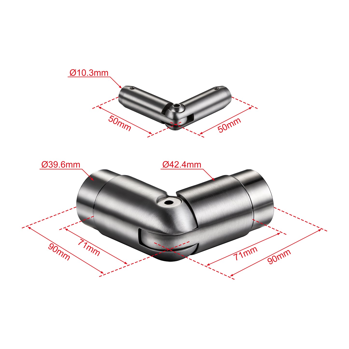 AICA Conector para barandilla de acero inoxidable 304 - Ángulo ajustable, Diámetro 42.2/42,4 mm, para barandillas con 3/5 barras transversales