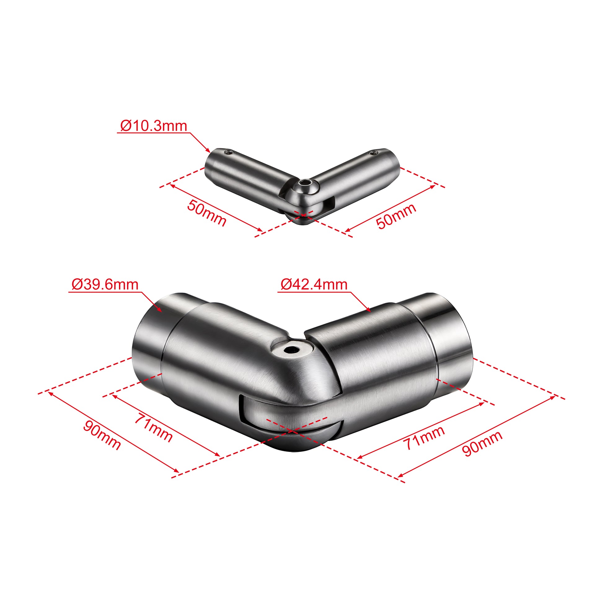AICA Conector para barandilla de acero inoxidable 304 - Ángulo ajustable, Diámetro 42.2/42,4 mm, para barandillas con 3/5 barras transversales