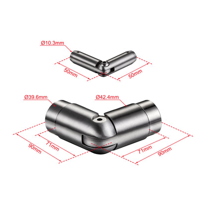 AICA Conector para barandilla de acero inoxidable 304 - Ángulo ajustable, Diámetro 42.2/42,4 mm, para barandillas con 3/5 barras transversales