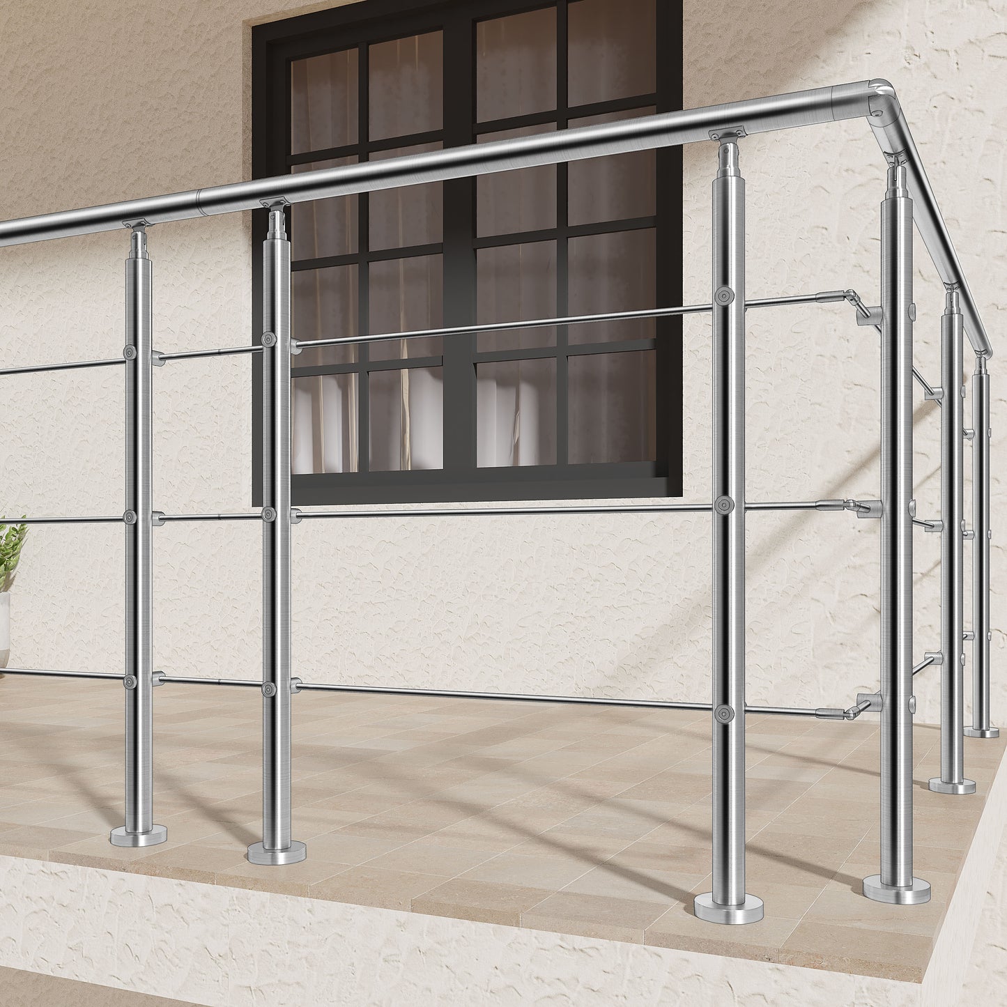 AICA Barandilla escalera de acero inoxidable 80/100/120/150/180/200/220/240 cm con 3 barras transversales para interior