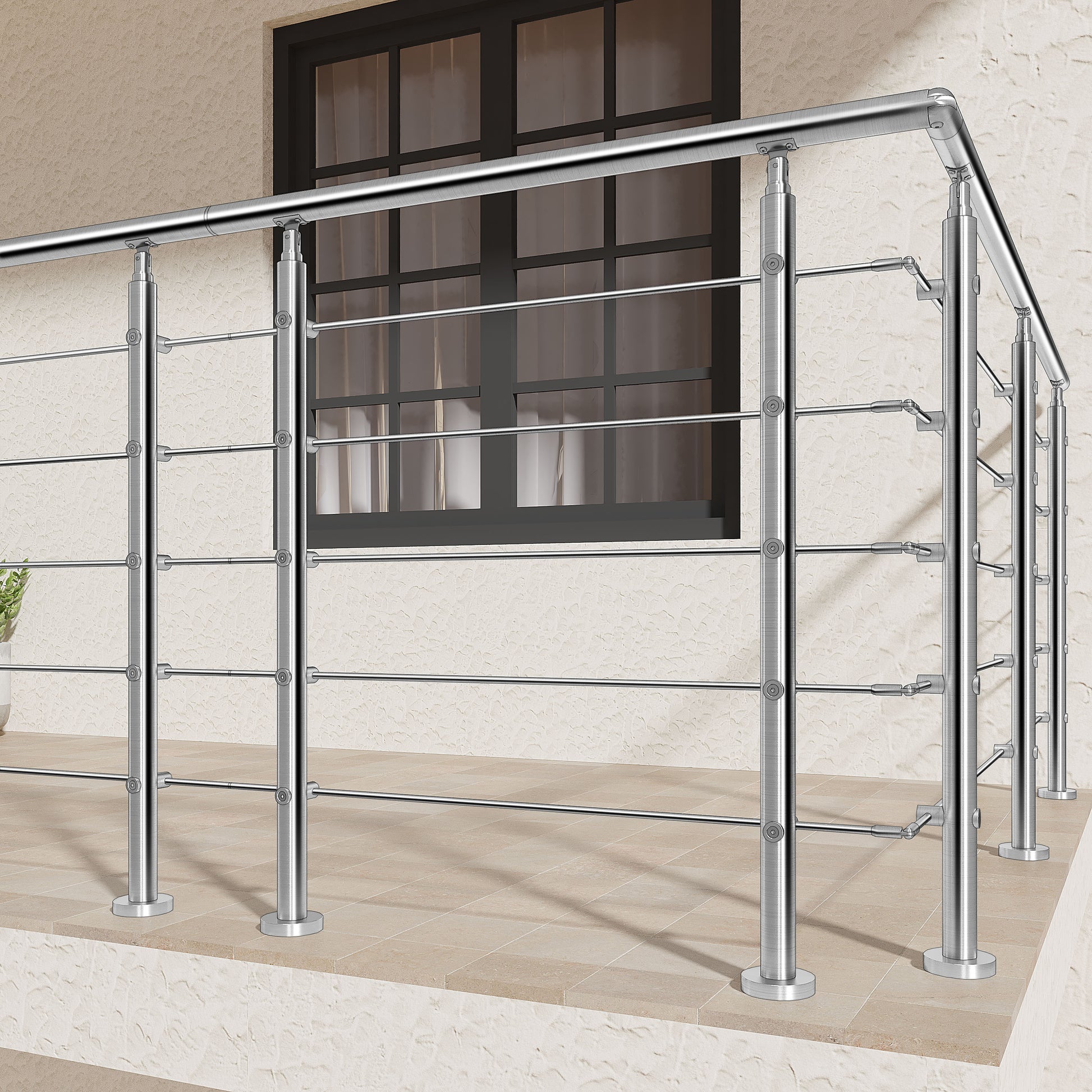 AICA Barandilla escalera de acero inoxidable 80/100/120/150/180/200/220/240 cm con 5 barras transversales para interior