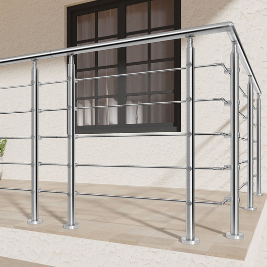 AICA Barandilla escalera de acero inoxidable 80/100/120/150/180/200/220/240 cm con 5 barras transversales para interior