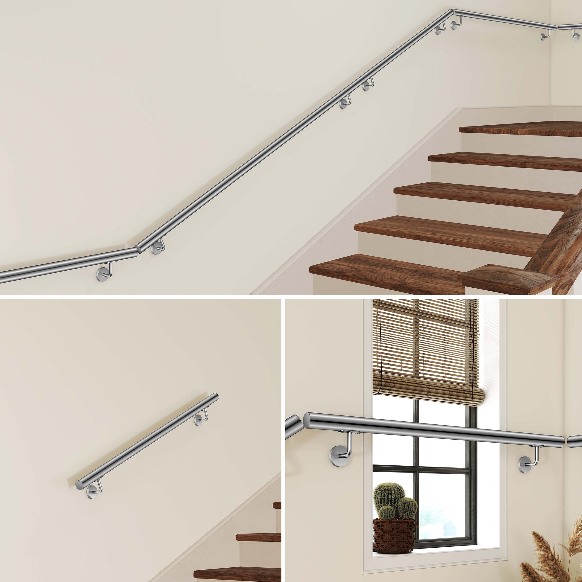 AICA Pasamanos de acero inoxidable 304 cepillado, 80/100/120/150/180/200/220/240 cm, Interior y Exterior#Plata