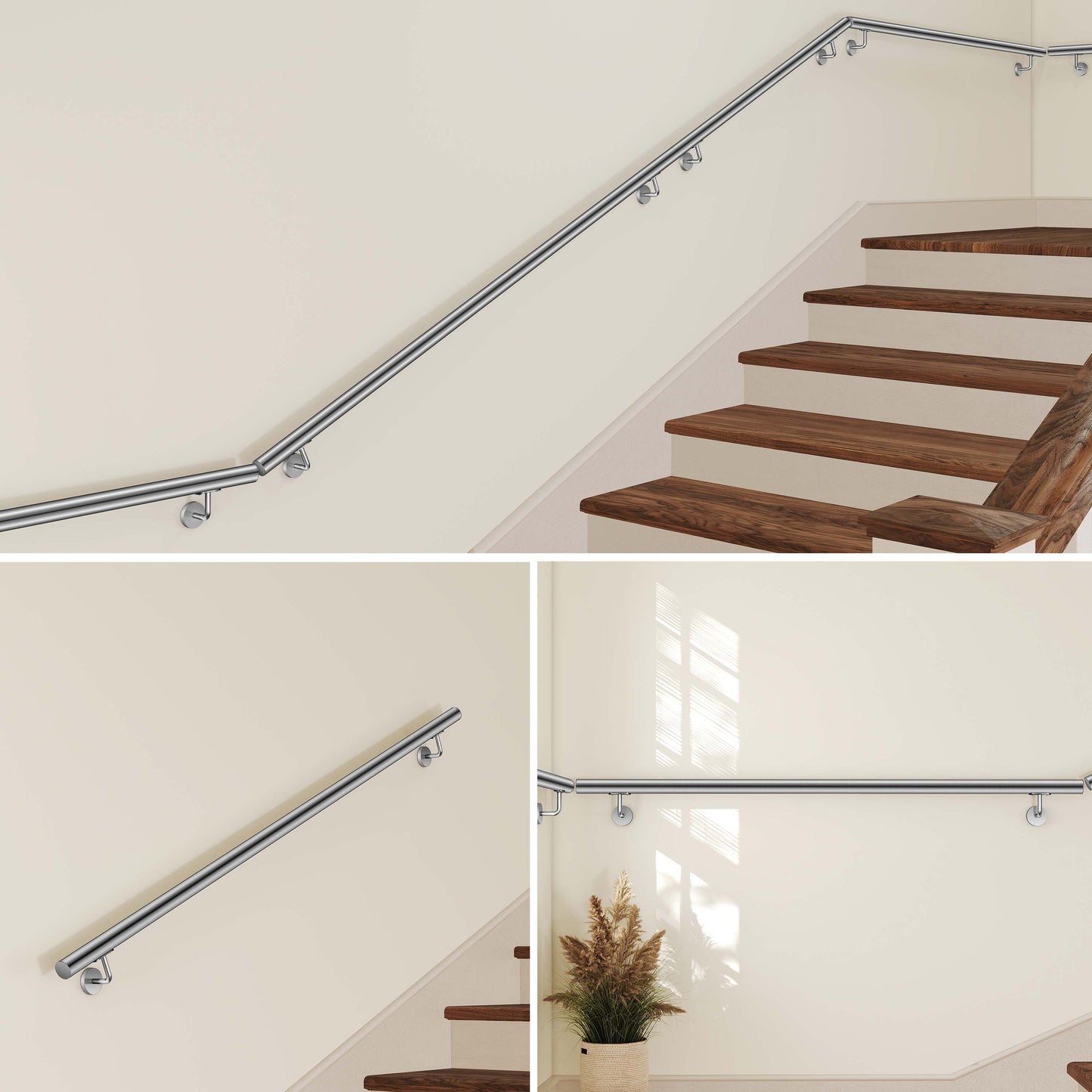 AICA Pasamanos de acero inoxidable 304 cepillado, 80/100/120/150/180/200/220/240 cm, Interior y Exterior#Plata