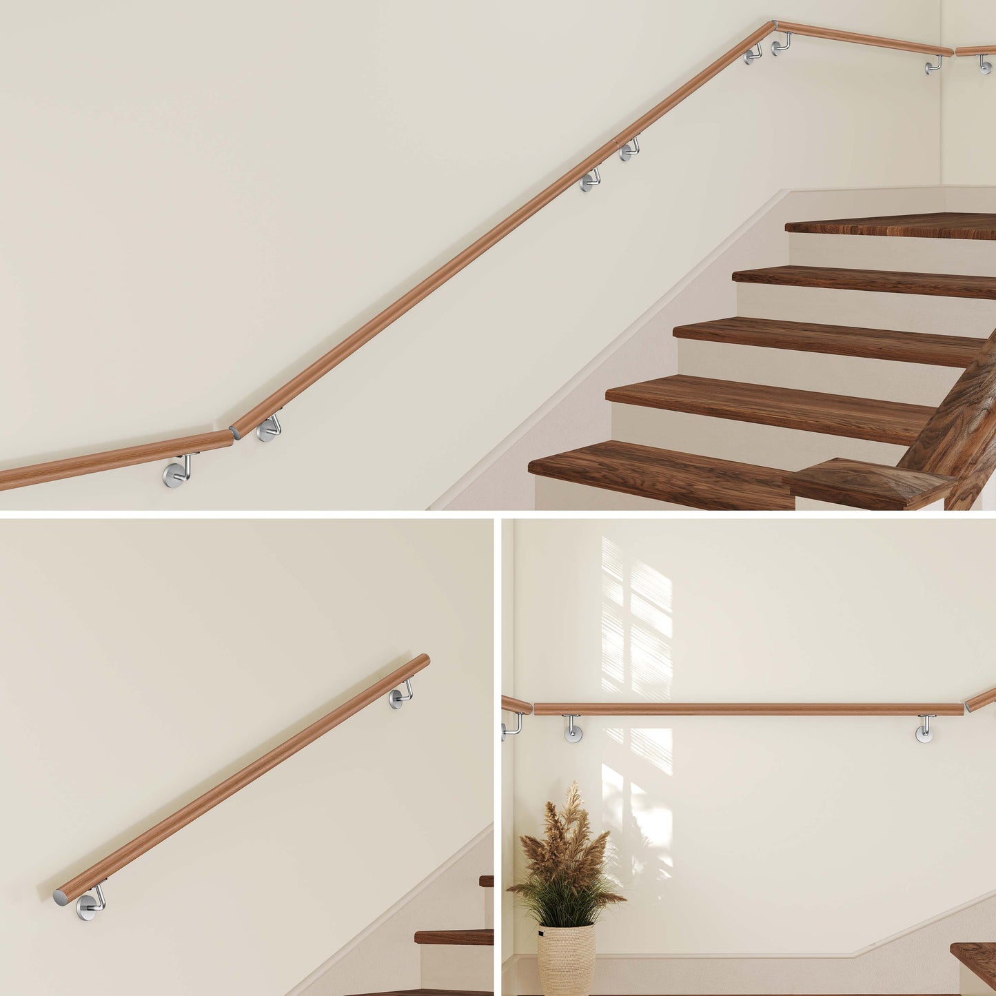 AICA Pasamanos de acero inoxidable 304 cepillado, 80/100/120/150/180/200/220/240 cm, Interior y Exterior#Marrón