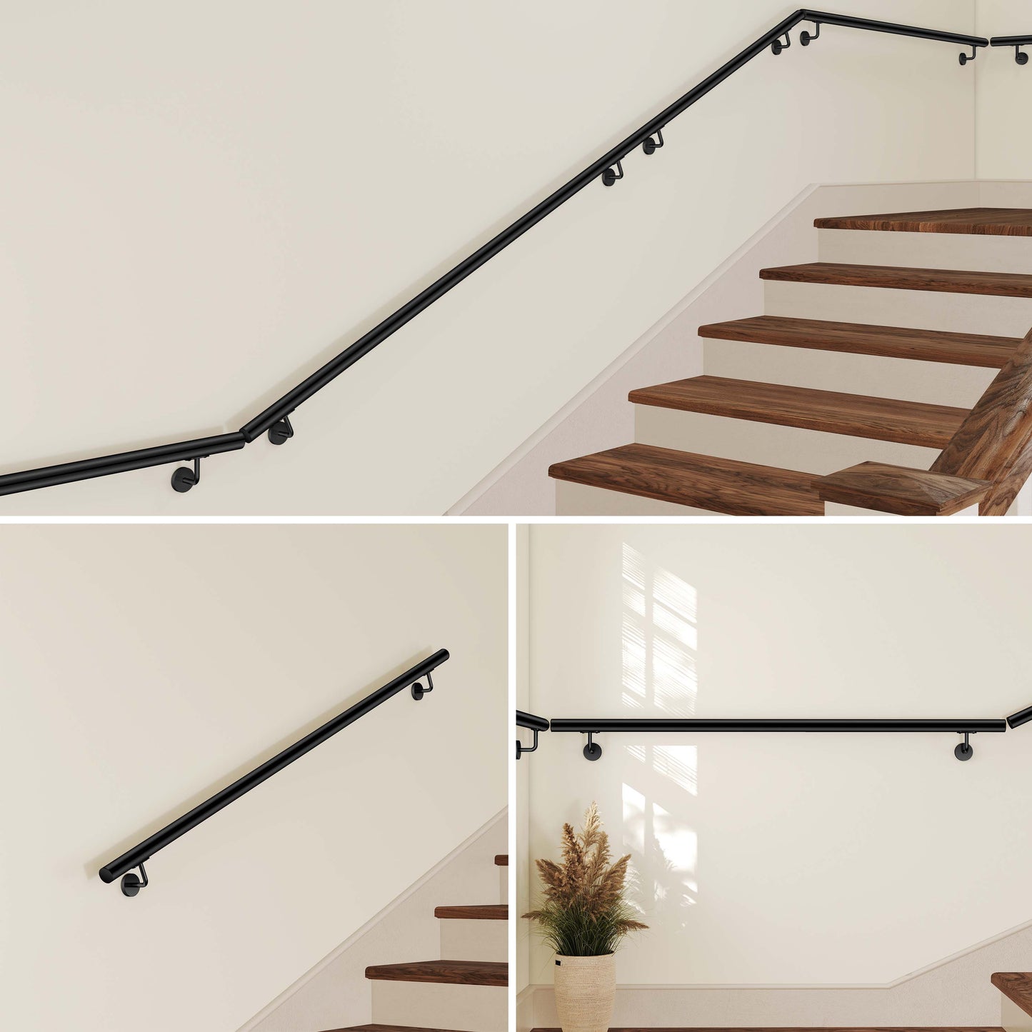 AICA Pasamanos de acero inoxidable 304 cepillado, 80/100/120/150/180/200/220/240 cm, Interior y Exterior#Negro