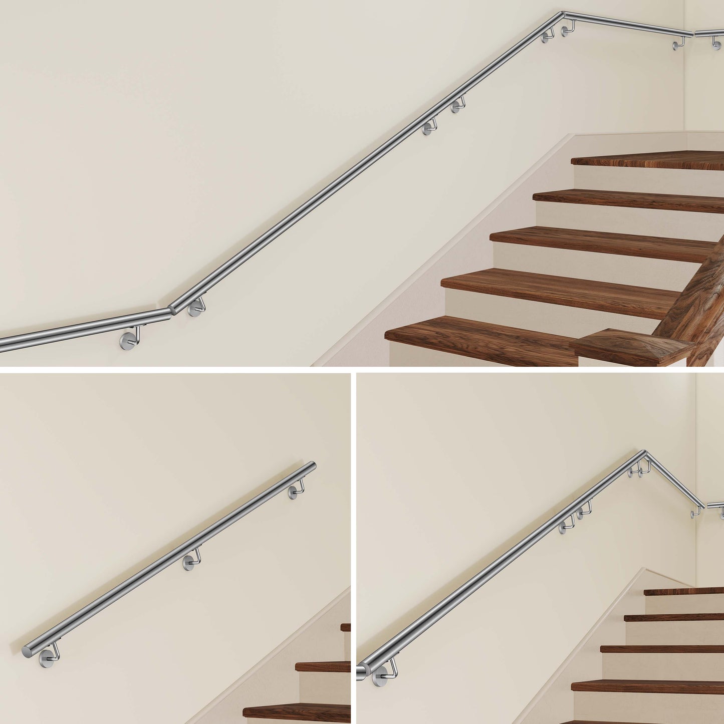 AICA Pasamanos de acero inoxidable 304 cepillado, 80/100/120/150/180/200/220/240 cm, Interior y Exterior#Plata