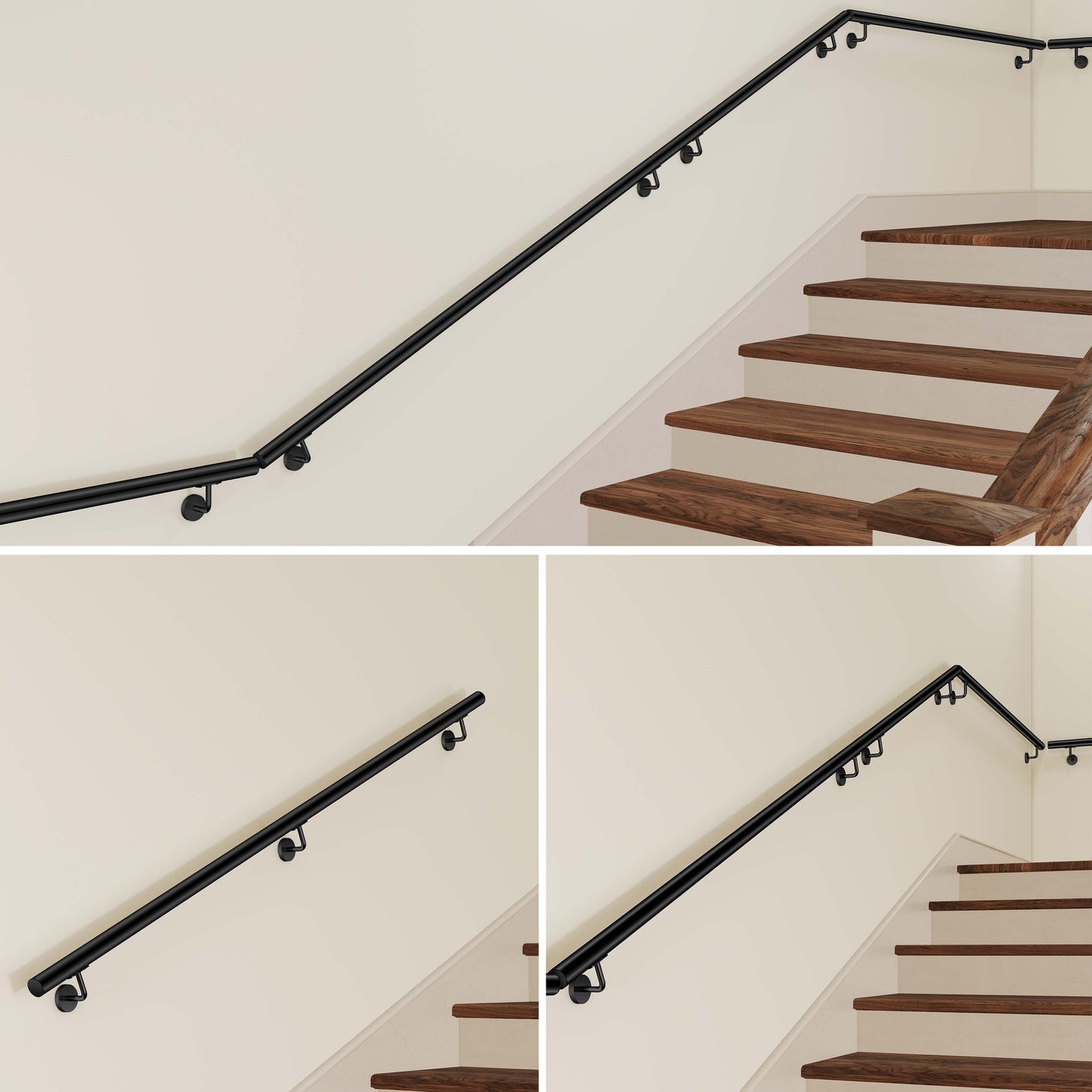 AICA Pasamanos de acero inoxidable 304 cepillado, 80/100/120/150/180/200/220/240 cm, Interior y Exterior#Negro