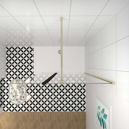 Mampara de ducha fija + lateral (50-160+30)x200cm - Oro Cepillado - Cristal templado 8mm antical - Barra 73-120/70-120/N-forma:90/F forma:90cm - Perfil aluminio dorado -Pivote negro
