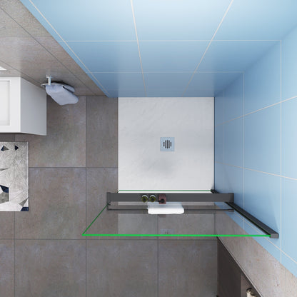 AICA Mampara de ducha fija negra con estante-80/100/140x200cm-Vidrio Templado de 8mm con Tratamiento Antical-Perfil Negro Mate