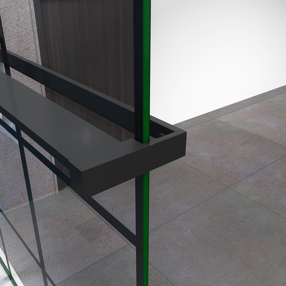 AICA Mampara Fija de Ducha Industrial Negro Mate 80/100x200cm - Cristal Templado de Seguridad 8mm con Antical, Serigrafía Cuadrada y Estante de Baño