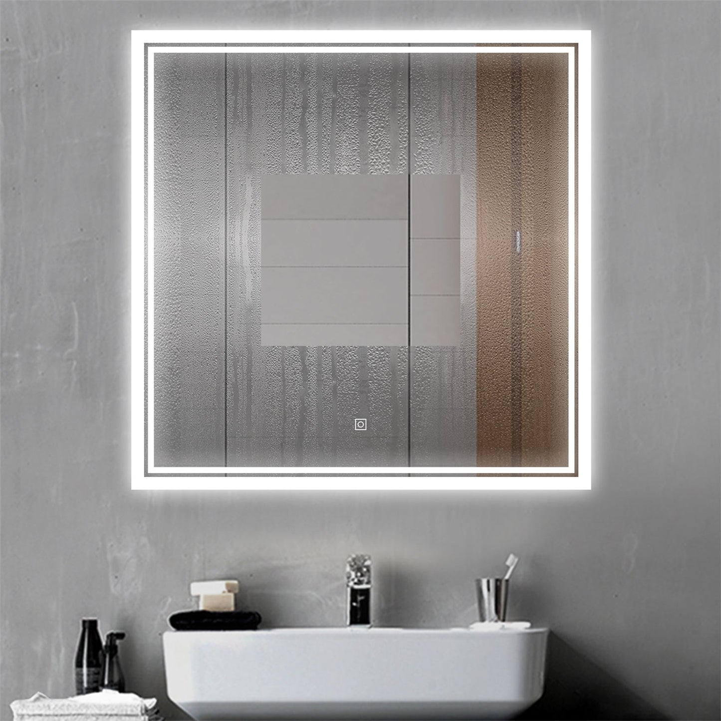 Aica Espejo de baño LED 80×80cm, antivaho, brillo regulable, función memoria
