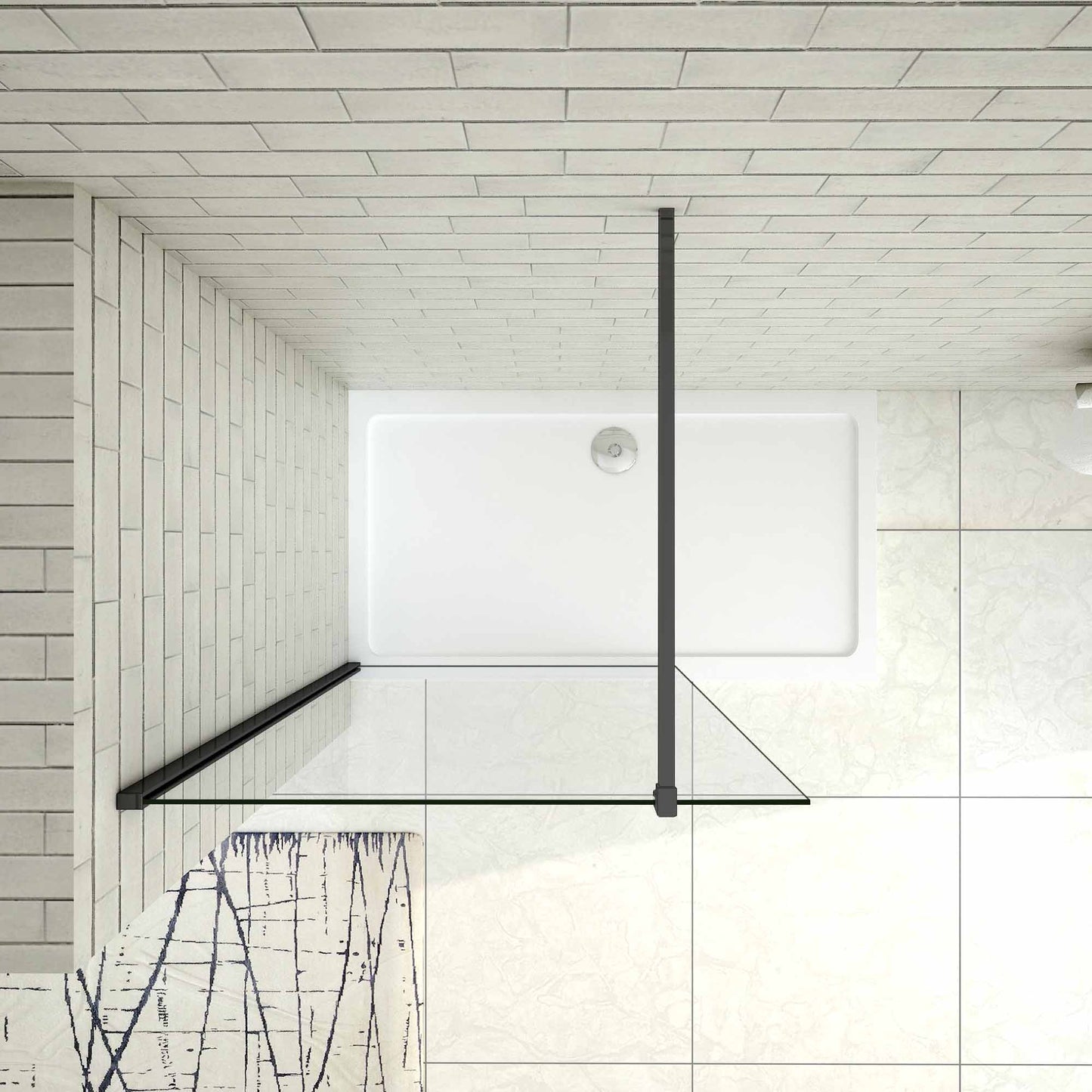 AICA Walk in Mampara de ducha frontal 1 hoja sin marco exterior, Cristal templado antical 5mm con Barra 140cm,Perfil Negro Mate,(680-700)x1900mm/(780-800)x1900mm