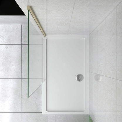 Mampara de ducha fija 50-160cm - Oro Cepillado - Cristal templado 8mm antical - Alto 200cm - Perfil aluminio dorado - Reversible
