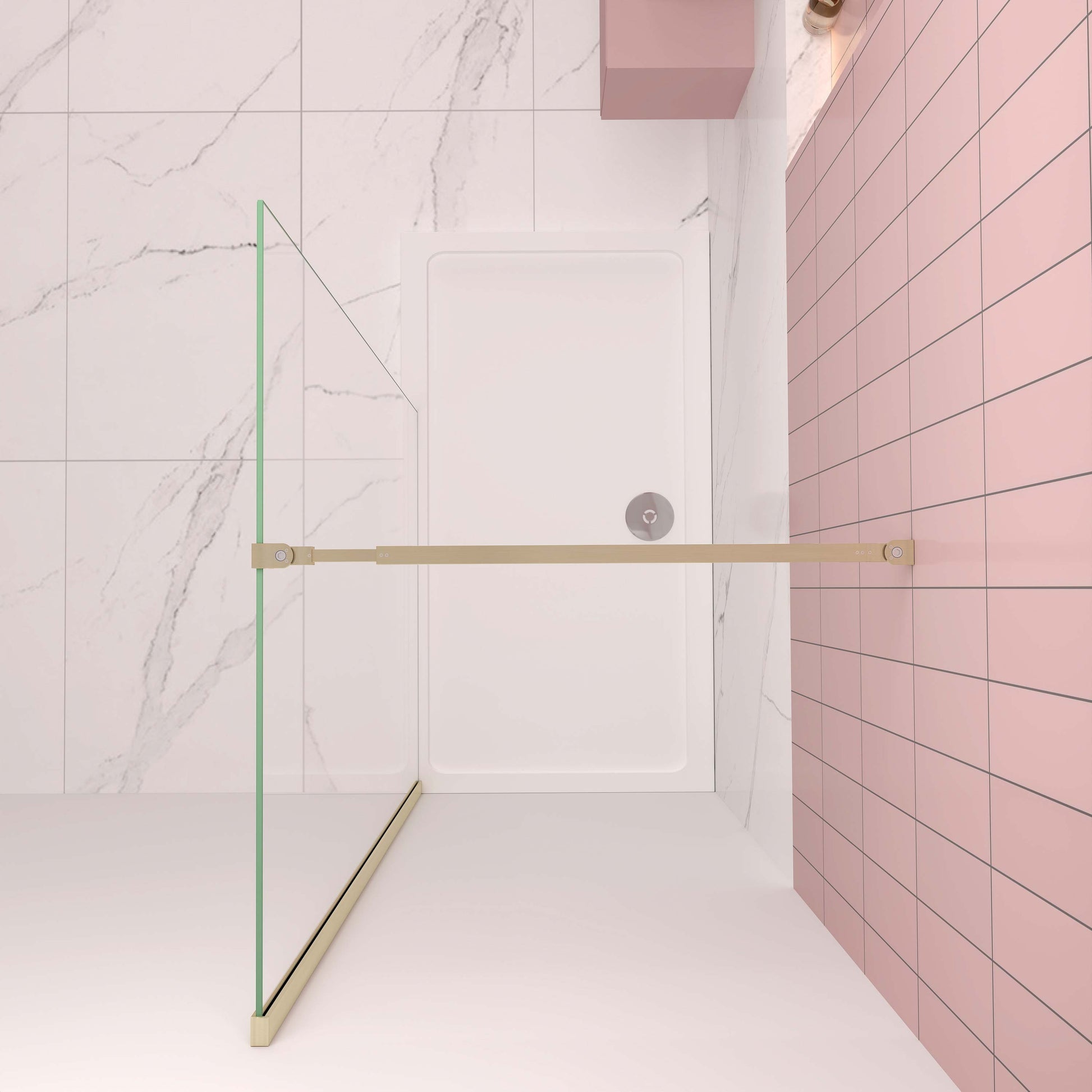 Mampara fija de ducha 80-120 cm (Alto 200 cm) | Cristal de 8 mm con película antiexplosión, perfilería de aluminio y barra 73-120/70-120/N-forma:90/F forma:90 cm - Oro Cepillado