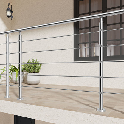 AICA Barandilla escalera de acero inoxidable 80/100/120/150/180/200/220/240 cm con 5 barras transversales para interior