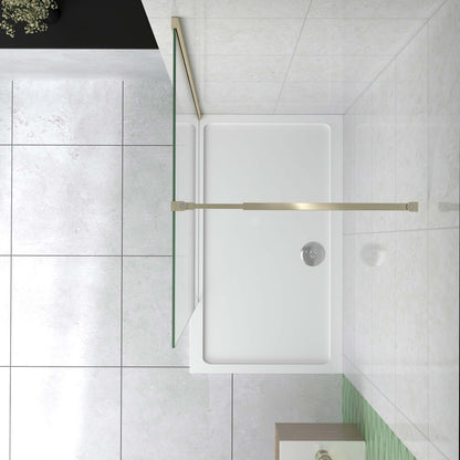 Mampara de ducha fija 50-160cm - Oro Cepillado - Cristal templado 8mm antical - Alto 200cm - Barra 73-120/70-120/N-forma:90/F-forma:90cm - Perfil aluminio dorado - Reversible