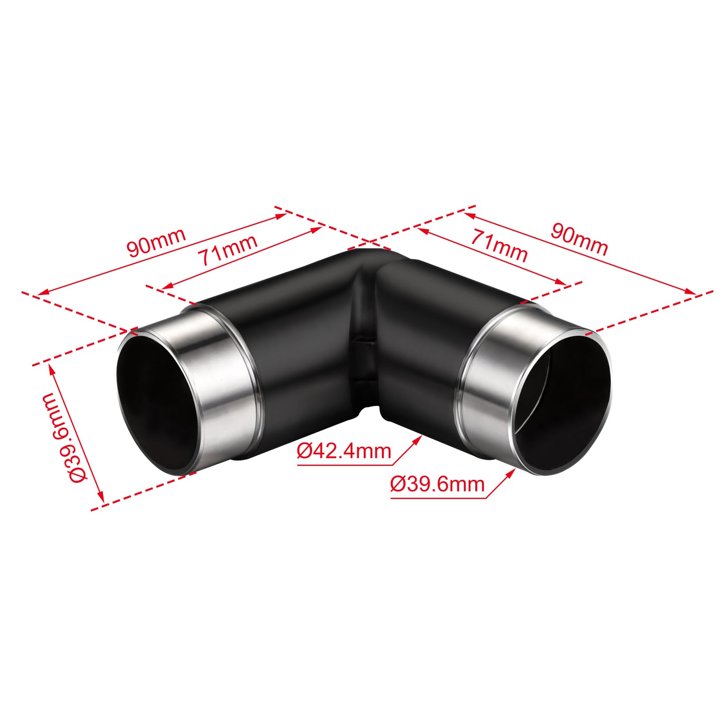 AICA Conector para pasamanos de acero inoxidable 304, Diámetro 42,2/42.4 mm, Plata/Negro, utilizado para conectar múltiples secciones de pasamanos
