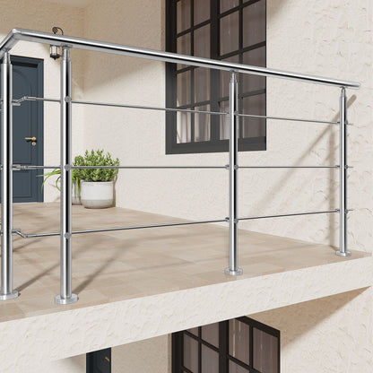 AICA Barandilla escalera de acero inoxidable 80/100/120/150/180/200/220/240 cm con 3 barras transversales para interior