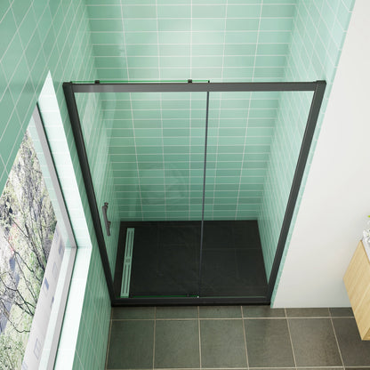 110x185CM Mampara de ducha con marco negro y puerta de cristal