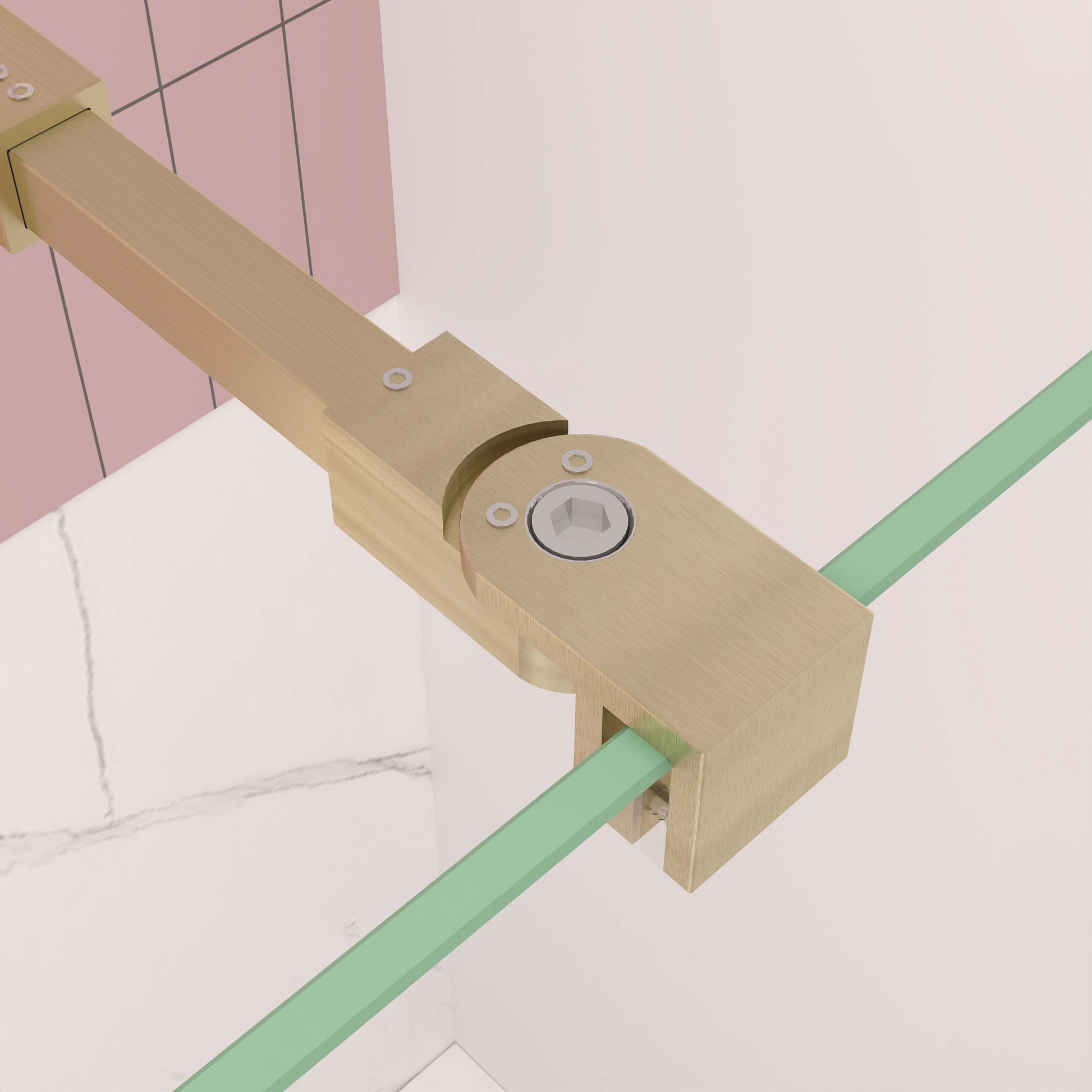 Mampara fija de ducha 80-120 cm (Alto 200 cm) | Cristal de 8 mm con película antiexplosión, perfilería de aluminio y barra 73-120/70-120/N-forma:90/F forma:90 cm - Oro Cepillado