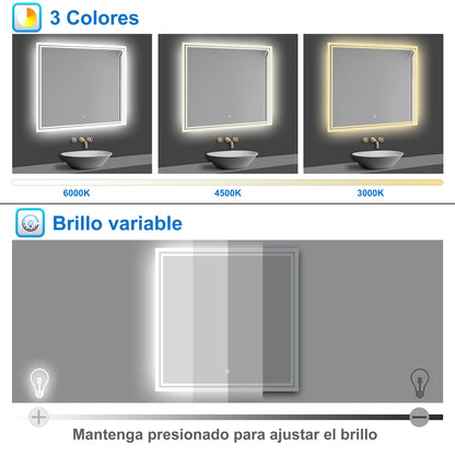 Aica Espejo de baño LED 80×80cm, antivaho, brillo regulable, función memoria