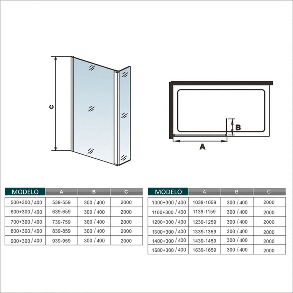 Mampara de ducha fija + lateral (50-160+40)x200cm - Oro Cepillado - Cristal templado 8mm antical - Barra 73-120/70-120/N-forma:90/F forma:90cm - Perfil aluminio dorado -Pivote negro