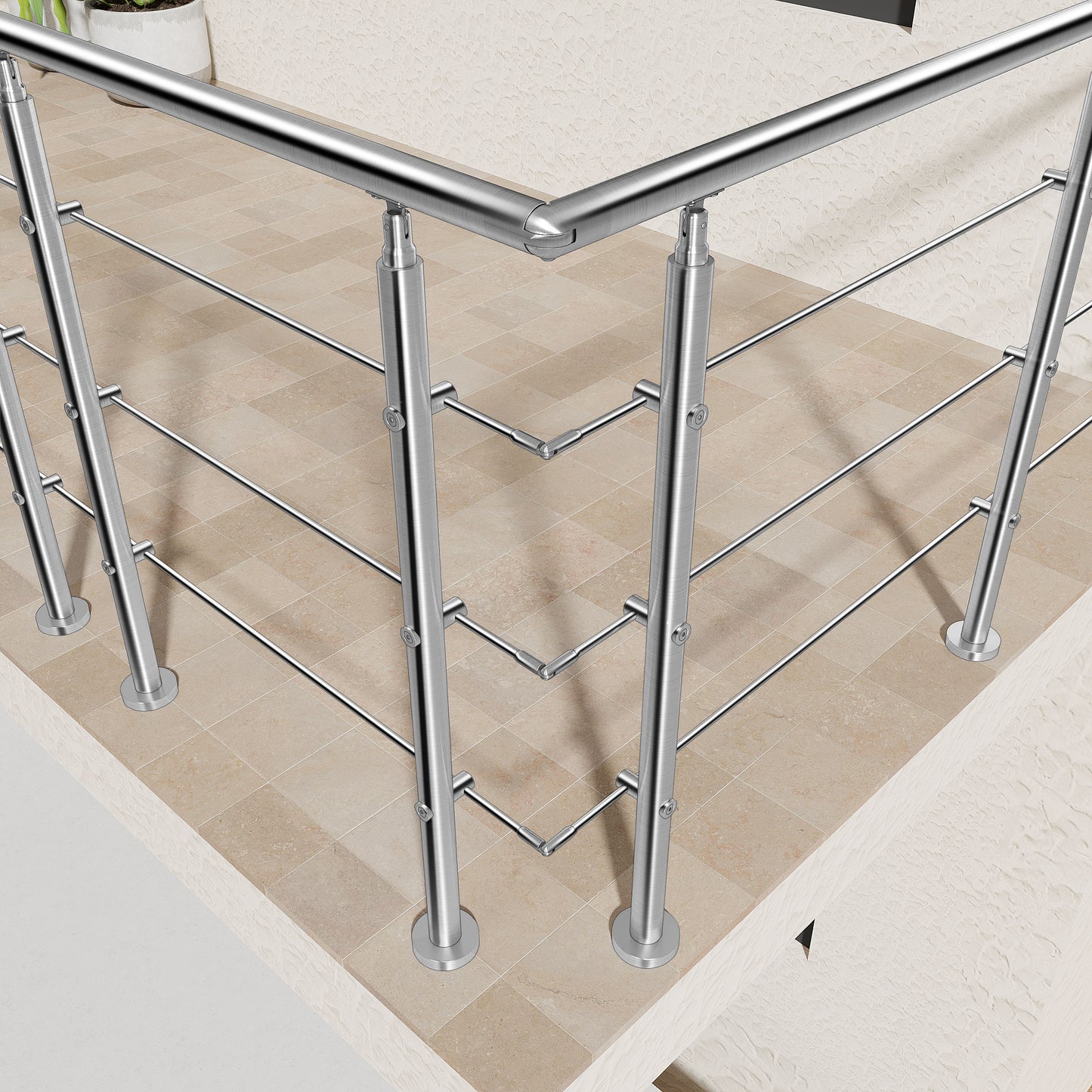 AICA Barandilla escalera de acero inoxidable 80/100/120/150/180/200/220/240 cm con 3 barras transversales para interior