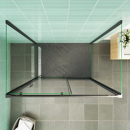 Mampara de ducha corredera con estructura negra de 100 cm y doble panel lateral