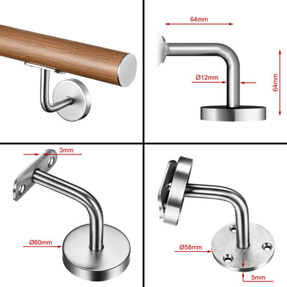 AICA Pasamanos de acero inoxidable 304 cepillado, 80/100/120/150/180/200/220/240 cm, Interior y Exterior#Marrón
