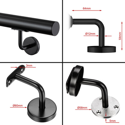 AICA Pasamanos de acero inoxidable 304 cepillado, 80/100/120/150/180/200/220/240 cm, Interior y Exterior#Negro