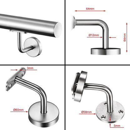 AICA Pasamanos de acero inoxidable 304 cepillado, 80/100/120/150/180/200/220/240 cm, Interior y Exterior#Plata