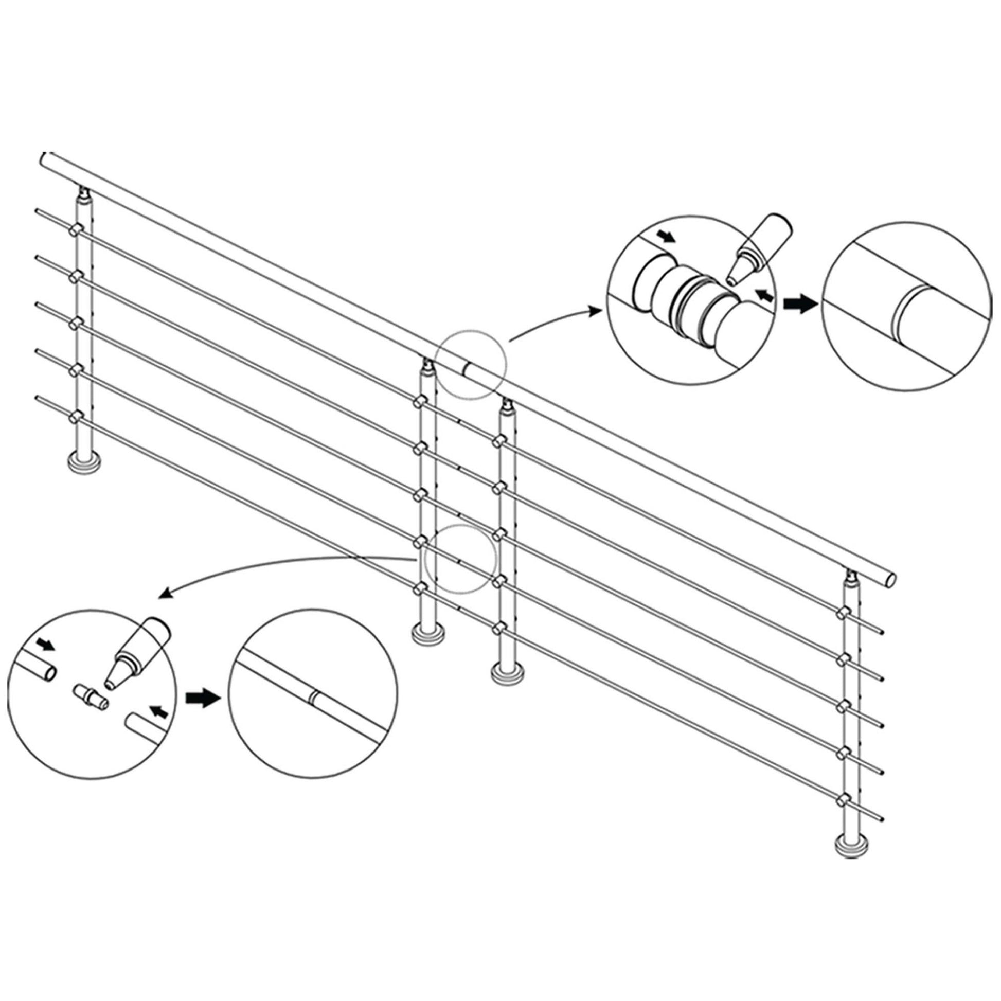 AICA Conector para barandilla de acero inoxidable 304 - Ángulo ajustable, Diámetro 42.2/42,4 mm, para barandillas con 3/5 barras transversales