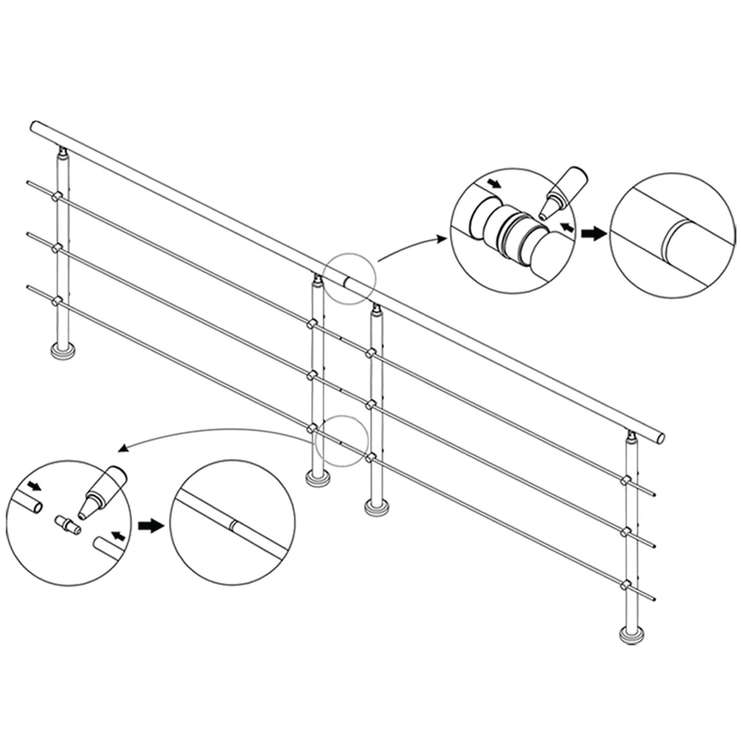 AICA Conector para barandilla de acero inoxidable 304 - Ángulo ajustable, Diámetro 42.2/42,4 mm, para barandillas con 3/5 barras transversales