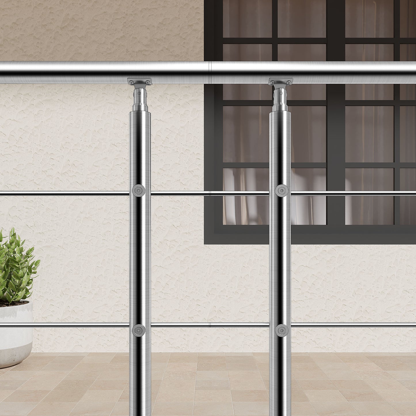 AICA Barandilla escalera de acero inoxidable 80/100/120/150/180/200/220/240 cm con 3 barras transversales para interior