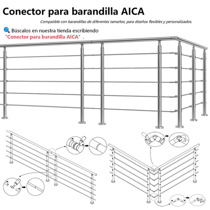 AICA Barandilla escalera de acero inoxidable 80/100/120/150/180/200/220/240 cm con 5 barras transversales para interior