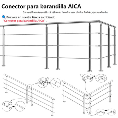 AICA Barandilla escalera de acero inoxidable 80/100/120/150/180/200/220/240 cm con 3 barras transversales para interior