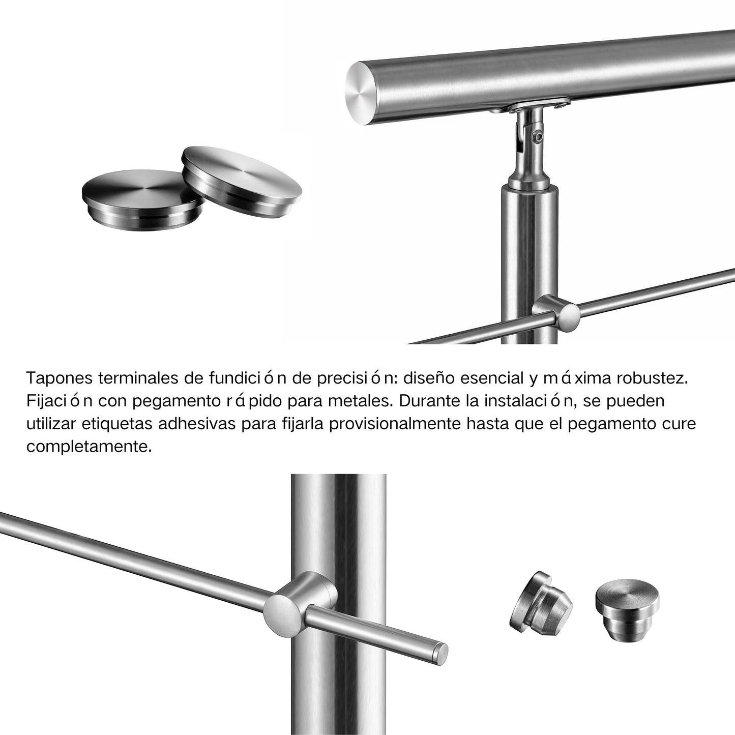 Barandilla escalera de acero inoxidable 304 con 5 barras transversales para interior y exterior