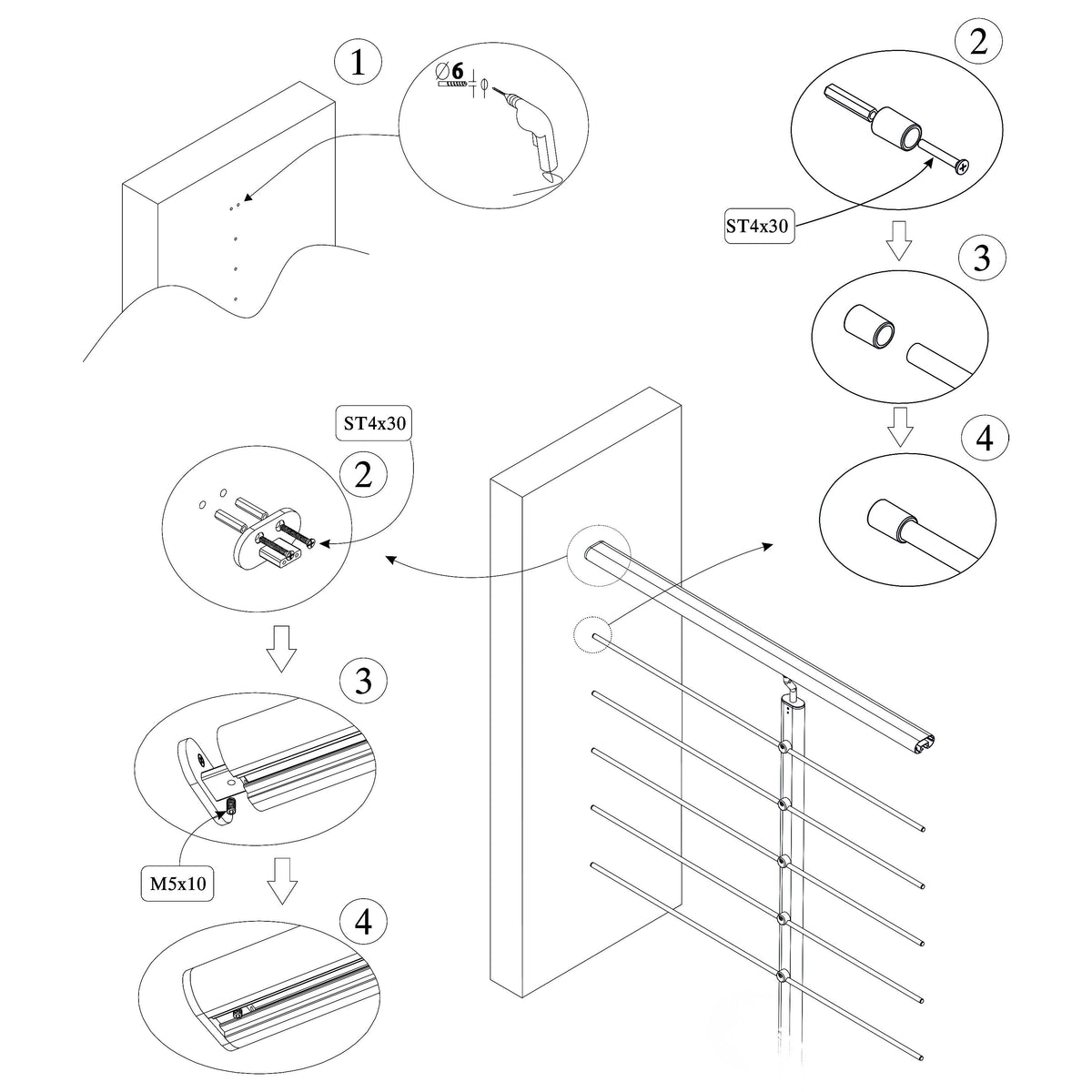 Kit de fijación mural para barandilla de aluminio, negro mate / plata mate, para fijar el extremo del tubo a la pared