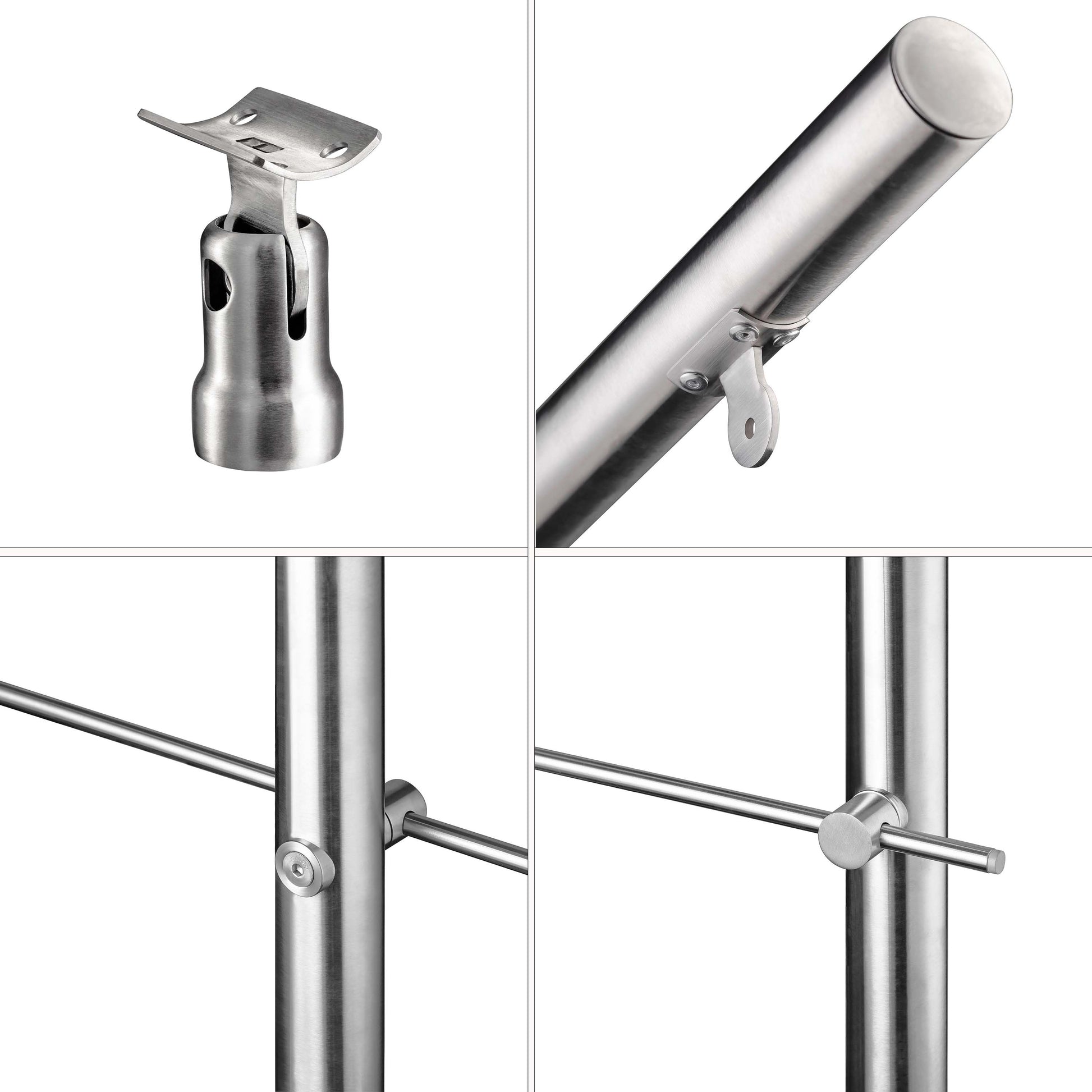 AICA Barandilla escalera de acero inoxidable 80/100/120/150/180/200/220/240 cm con 3 barras transversales para interior
