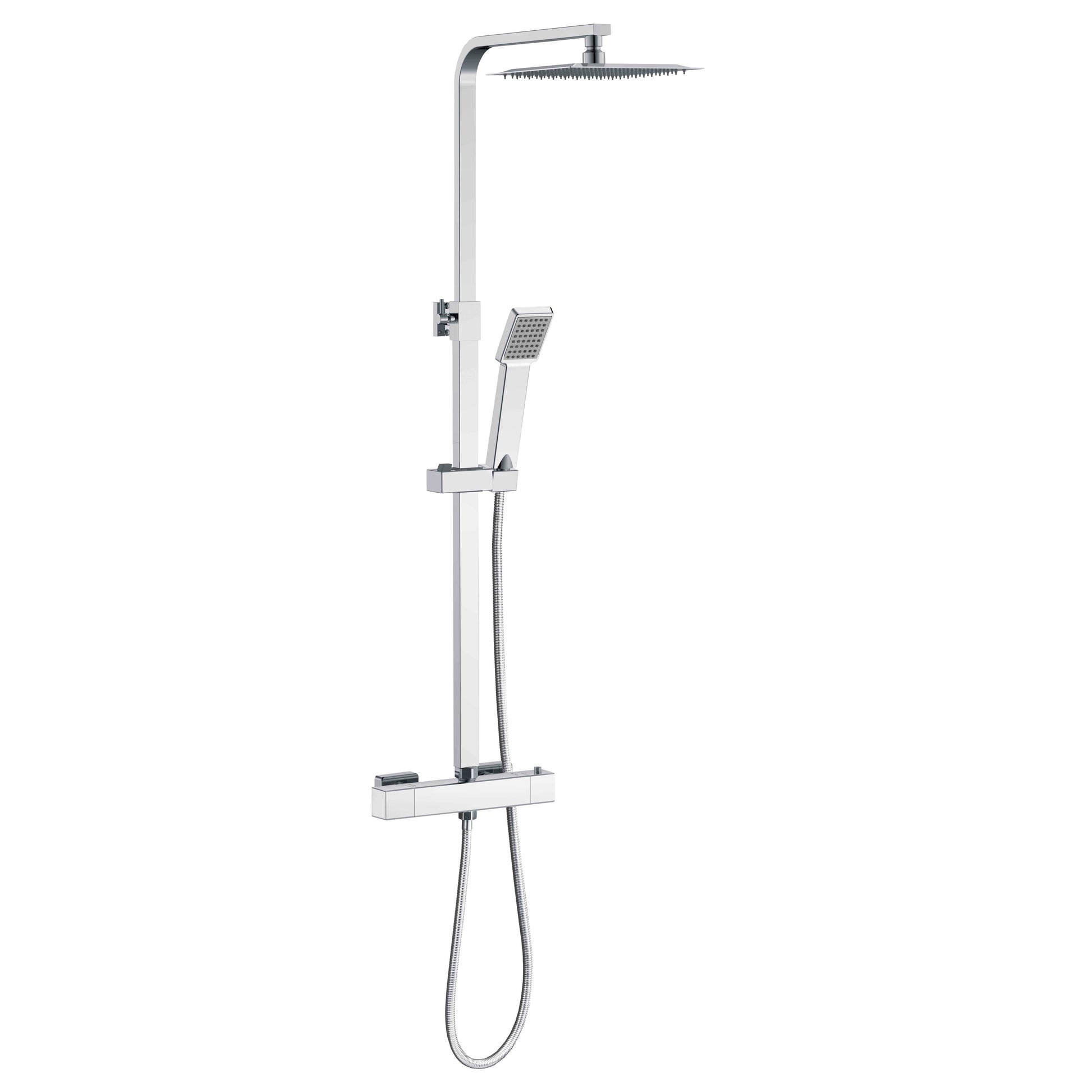 Columna de Ducha Termostática Plata Brillante con Barra Ajustable y Rociador Superior Acero Inoxidable Diseño Sencillo para Baño Aica Sanitarios