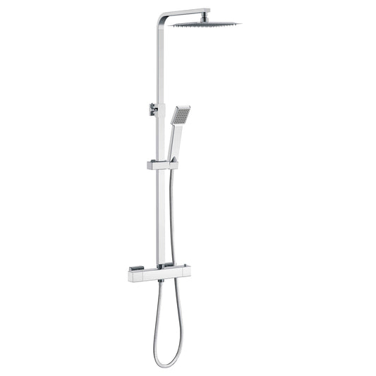 Columna de Ducha Termostática Plata Brillante con Barra Ajustable y Rociador Superior Acero Inoxidable Diseño Sencillo para Baño Aica Sanitarios