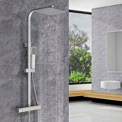 Columna de Ducha Termostática Plata Brillante con Barra Ajustable y Rociador Superior Acero Inoxidable Diseño Sencillo para Baño Aica Sanitarios