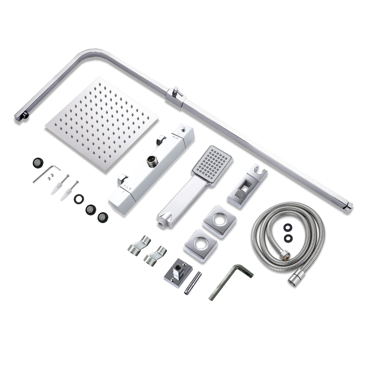 Columna de Ducha Termostática Plata Brillante con Barra Ajustable y Rociador Superior Acero Inoxidable Diseño Sencillo para Baño Aica Sanitarios