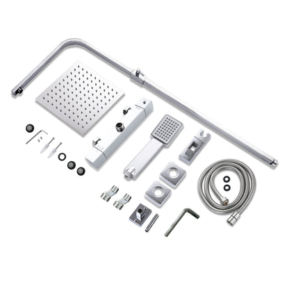 Columna de Ducha Termostática Plata Brillante con Barra Ajustable y Rociador Superior Acero Inoxidable Diseño Sencillo para Baño Aica Sanitarios